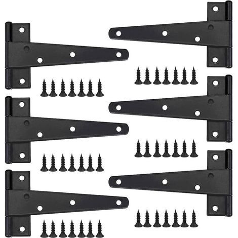 Charniere Porte Lourde 6pcs, Charniere Porte 6 Pouces, Charnière en T Noires, Charniere Plate Inox Charnières de Portes en Fer Charnières Robustes pour Portes, Fenêtres, Abris de Jardin (1/4)