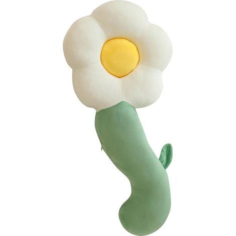 Coussin de chevet en peluche représentant une fleur, 50 cm, blanc, idéal pour un anniversaire, la chambre ou les voyages. (1/4)