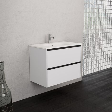 Inda - Mobile bagno 80 cm Bianco opaco con 2 cassetti e lavabo (1/5)