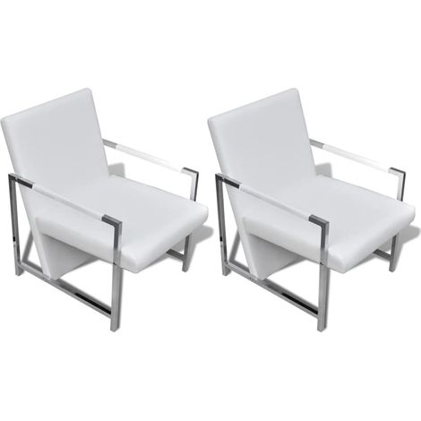 Sillas con estructura cromada 2 PCS de cuero blanco artificial - 206139 (1/5)