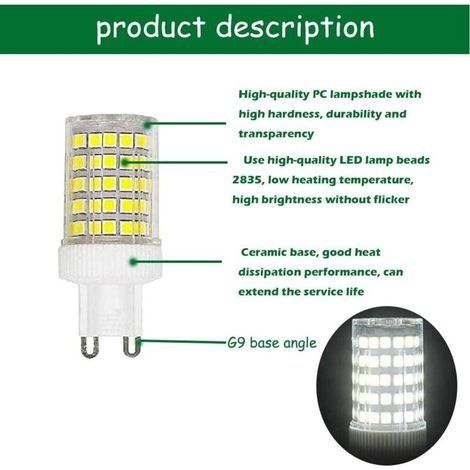 6er-Pack G9 10W LED-Lampen (entspricht 100W Halogenlampe), G9 1000lm, Kaltweiß 6000K, Keramiksockel, nicht dimmbar, G9-Kapsellampe, 220V (1/4)