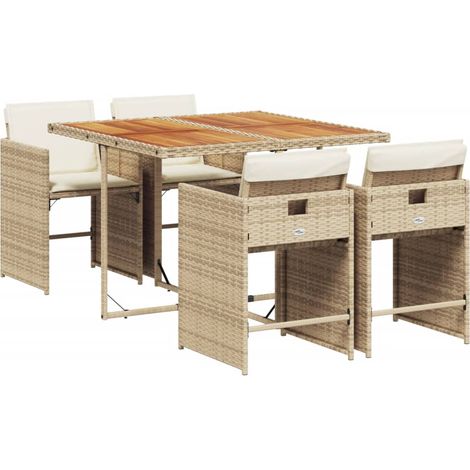 vidaXL Set da Pranzo da Giardino 5 pz con Cuscini Beige in Polyrattan