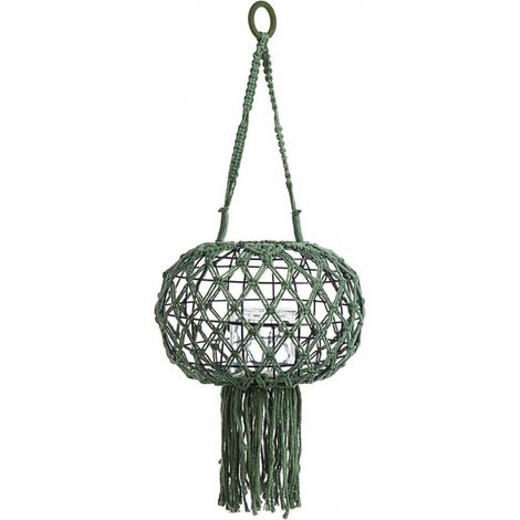 Lanterna sospesa Macrame verde in metallo corda e vetro da esterno (1/2)