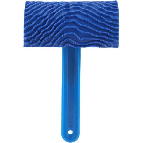 Rouleau de peinture avec motif en relief pour effet veinure de bois, bleu, avec manche, outil de bricolage pour décoration murale (1/5)