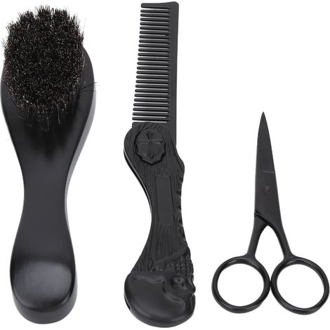 Kit de soin de la barbe avec peigne pliant, ciseaux fins, brosse à barbe et étui de rangement pour coupe et entretien du poil facial. (1/5)