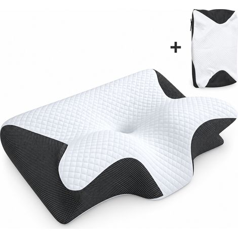 Oreiller ergonomique cervical à mémoire de forme 62x37x12cm – Housse respirante et lavable-Soutien nuque et dos – Mousse CertiPUR-US, noir