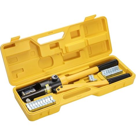 16 Tonnes Pince Hydraulique Manuel Coffret, 8-300 mm² Pince à Sertir Hydraulique Outil de Sertissage Hydraulique avec 13 Paires Matrices Pour Sertir Les Cosses de Câbles (1/5)