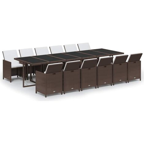 Maison Exclusive - Set da Pranzo per Giardino 13 pz con Cuscini Polyrattan Marrone (1/5)
