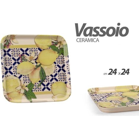 Vassoio da Tavola Cucina in Ceramica Quadrato con Limoni 24 x 24 cm (1/2)