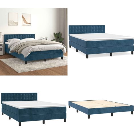 Boxspringbett mit Matratze Dunkelblau 140x190 cm Samt - Boxspringbett - Doppelbett - Samtbett - Luxusbett - Bettenrahmen - Home & Living (1/5)