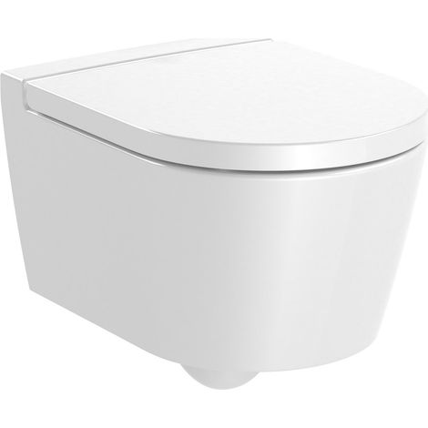 Inodoro completo con taza suspendida de salida horizontal y con tapa y asiento con caída amortiguada  ROUND INSPIRA - ROCA