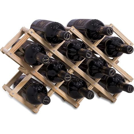 Casier à vin empilable en Bois contenir 10 Bouteilles 45X12.5X31CM, Etagere rhombe Log, Porte Bouteille Artisanale à 3 Niveaux, Range Bouteille pour comptoir de Bar, Salon, Cuisine (1/5)