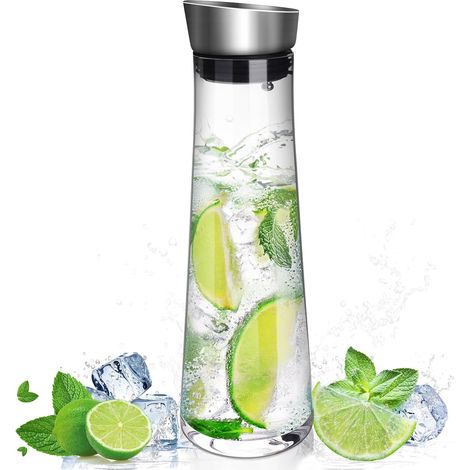 Carafe eau, 1 litre, carafe en verre avec couvercle, idéale pour le thé glacé, l'eau chaude et froide, le lait, le café et le vin (1/5)