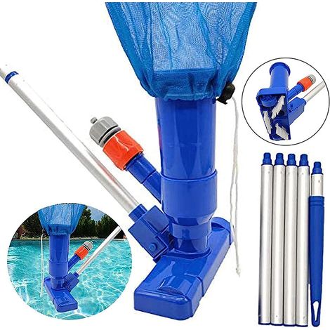 Kit d'aspirateur de piscine portable, mini aspirateur de piscine, accessoires de nettoyage avec perche à 5 sections et 2 sacs en filet (1/5)