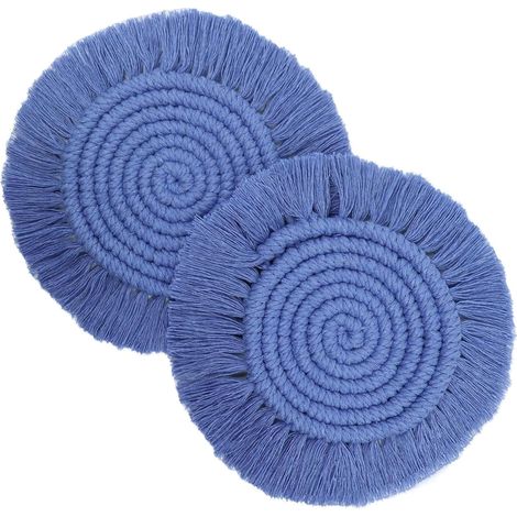 Set de 2 sous-verres Boho de 7.4in, sous-verres absorbants mignons pour bureau, sous-verre en macramé tissé fait main style campagne pour mugs et tasses - Cadeau de décoration intérieure et de maison (1/4)