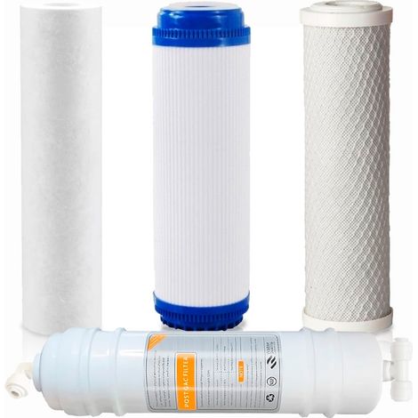 Rosmmel – Pack de 4 filtres universels osmose inverse 5 étapes – Filtre à sédiments 5 microns – Charbon GAC et CTO – Postfiltre 1/4" raccord rapide