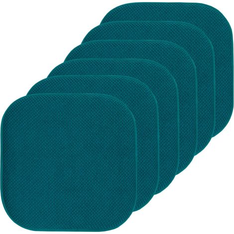 Lot de 6 Coussins de Chaise en Mousse à mémoire de Forme, Motif nid d'abeille, Dos en Caoutchouc antidérapant, Arrondi, carré, 40,6 x 40,6 cm, Bleu Paon (1/5)