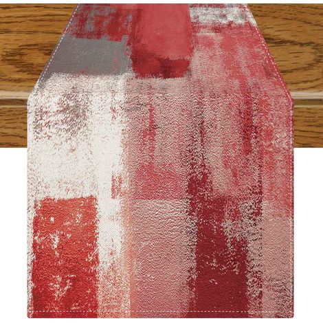 Chemin de Table Rouge Décoration Rétro de Ferme Centre de Table Moderne Art Peinture Chemin de Table Boho 40 x 100 cm pour la Decoration Printemps d'automne d'hiver Intérieur (1/5)