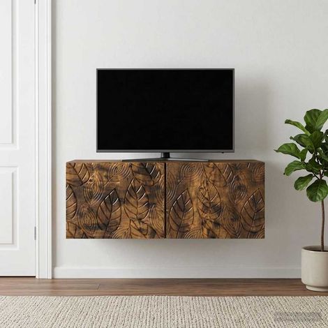 Meuble TV mural 2 portes en bois d’ingénierie chêne fumé 98 x 41 x 30 cm, 18.44kg - PANGIVO (1/5)