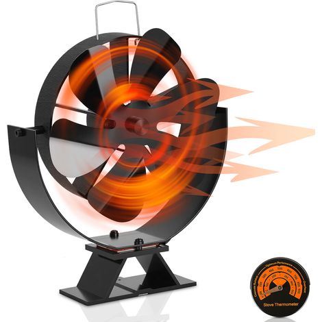 TolleTour Ventilador inclinable para estufa de leña, 6 aspas, ángulo regulable, con termómetro, negro (1/5)