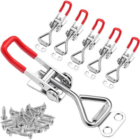 Serrure à levier rapide en acier inoxydable 304, loquet de verrouillage réglable avec poignée rouge pour boîtiers et coffres (1/5)