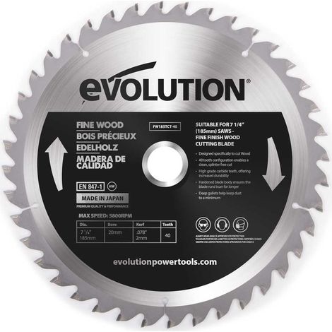 Lame expert pour bois TCT 185mm Evolution 40 dents alésage 20mm pour scie circulaire