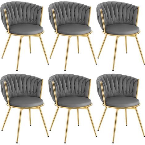 Lot de 2 Chaises Salle à Manger, Chaises Pivotantes en Velours, Dossier Tissé, Pieds en Métal, Gris Foncé (1/5)