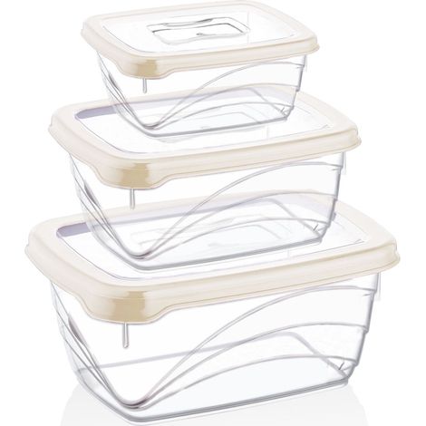 Herzberg Juego de cajas Bio Saver extra profundas de 3 piezas Marfil (1/5)