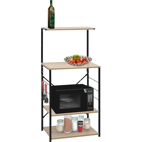 Armoire à micro-ondes noir et chêne 60x39,6x123 cm (1/5)
