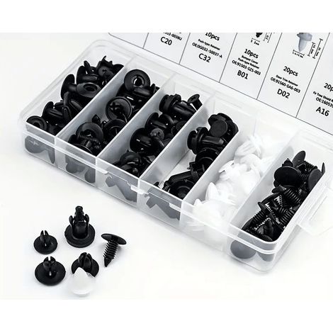 100 clips de fixation universels pour voiture – 6 types de boucles en plastique pour une fixation sécurisée