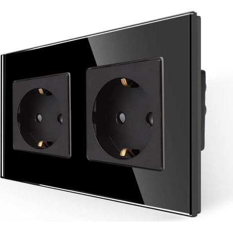 Prise double en noir, 16A, prises Schuko en verre, prise murale encastrée, protection contre les contacts - 157 86mm, 250V, 2 prises (1/5)