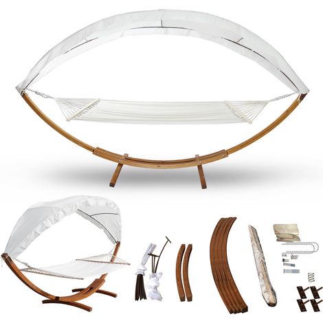 SWANEW Amaca con telaio 210 x 150 cm telaio in legno giardino sole (1/5)