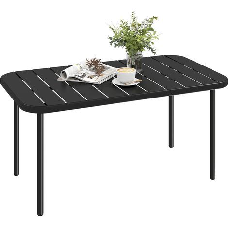 Outdoor-Couchtisch, wetterfester rechteckiger Metall-Patiotisch mit Lamellentischplatte für den Außenbereich (1/5)