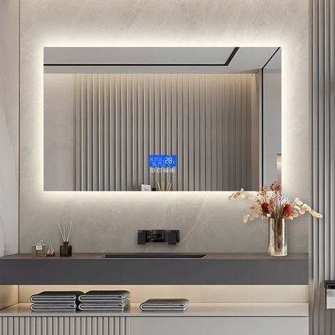 LED Spiegel Badezimmer 100 x 60 cm - 3 Temperaturen (3000/4000/6000K), anti-beschlag, digitale Anzeige, Touch-Funktion
