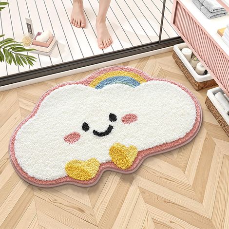 CCYKXA Cute Non-Slip Bath Mat, Clouds Soft Microfiber Bathroom Mat, Absorbent Machine Washable Shower Mat for Bathroom Kitchen Bedroom (Pink, 40x60cm) (1/5)