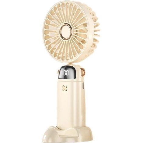 Ventilateur de cou USB pliable avec écran LED, 5 vitesses réglables, support téléphone intégré et batterie rechargeable longue durée (1/5)