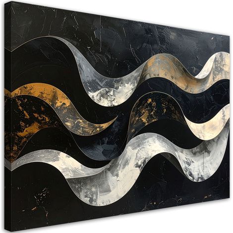 Cuadro en Lienzo, Olas abstractas sobre fondo negro, 60x40 (1/5)