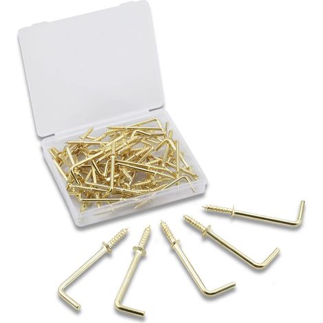 Lot de 50 crochets à vis à angle droit de 3,8 cm, crochets carrés à visser en forme de L, accessoires de fixation avec boîte de rangement pour la maison, le bureau et le lieu de travail (1/5)