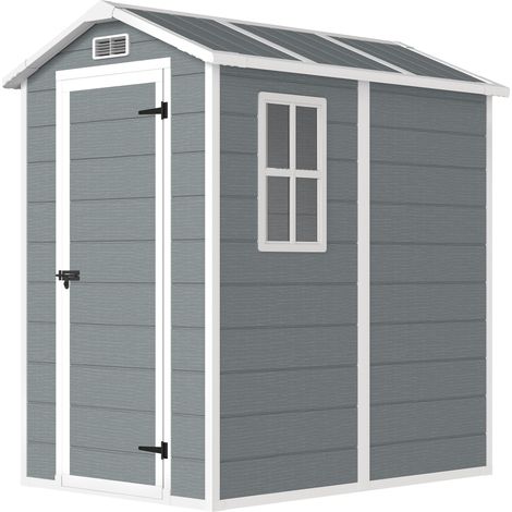 Cabane de Jardin Résine avec Plancher Porte Verrou Fenêtre 1,3 x 1,8 m Gris