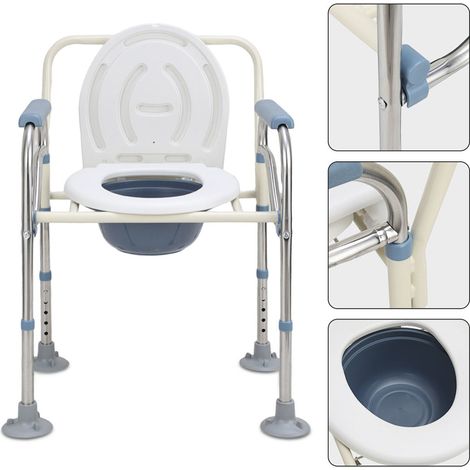 Wolketon Toilettenstuhl Höhenverstellbar WC-Stuhl mit Toiletteneimer, Antirutschenden Dusch Nachtstuhl Badehilfen Duschstuhl für Senioren und Behinderte Person usw