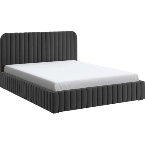 MEUBLER DESIGN Lit Coffre En Tissu Velours Avec Tête De Lit + Sommier À Lattes - Lior - Velours Noir - 160x200, Style , x x cm (1/4)