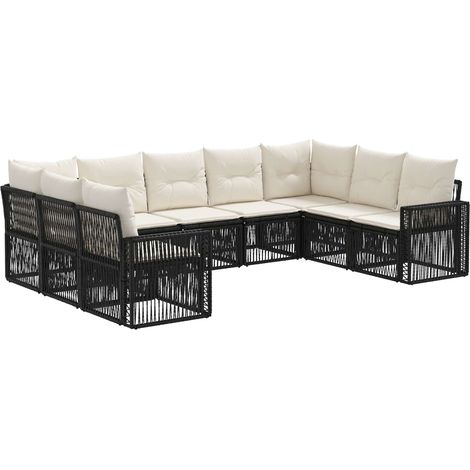 Gartensofa-set 9 pcs Schwarz und Cremeweiß Poly-Rattan vidaXL