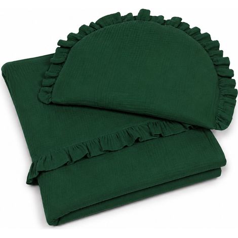 Edredón relleno y almohada plana de muselina con volantes - juego de 2 piezas, verde bosque (1/5)