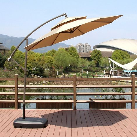 Toile de remplacement pour parasols doubles de terrasse extérieure, toile imperméable et protectrice contre le soleil pour parasols de jardin. (1/4)