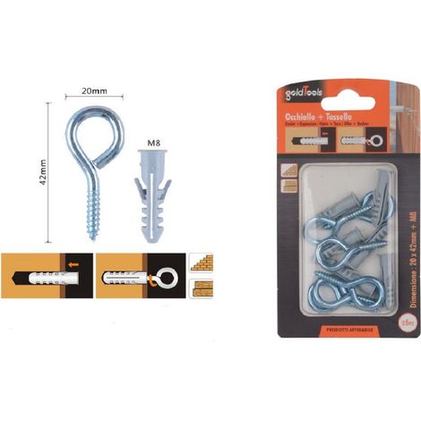 Kaela - Set 6 Pz Vite A Occhiello Chiuso 20x42mm + Tasselli Con Alette Tassello M8 90727 - (1/2)