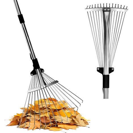 Leaf rake with handle 175 cm, leaf broom with extendable head (20 - 40 cm), ideal for large lawns and narrow areas (e.g. under hedges, between beds (1/5)