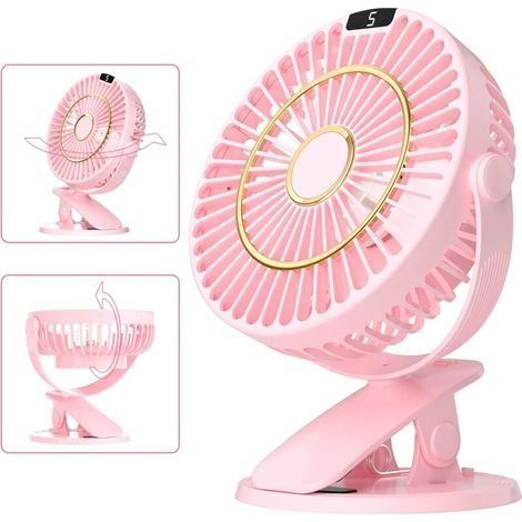 Mini Ventilateur de Bureau, 5 Vitesses Portable Ventilateur de Table Silencieux Petit, Rotation 720° Rechargeable et Ecran LCD (1/5)