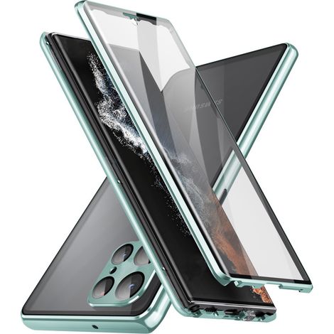 Custodia magnetica a doppio vetro per Samsung Galaxy S21 Ultra, verde