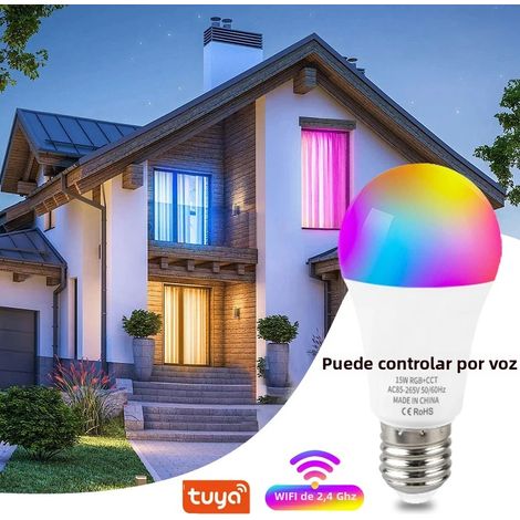 (1 modèle WiFi) Ampoule LED intelligente E27 RGBCW 15W 100-240V avec application et commande vocale (1/5)