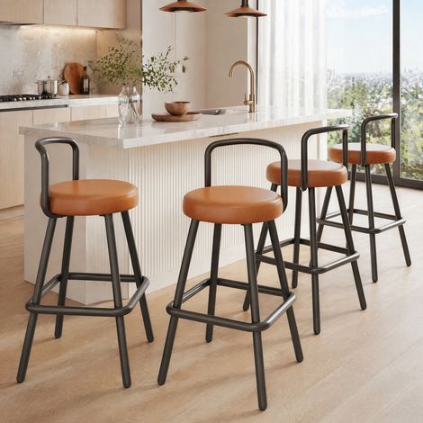 MEUBLIV Tabourets de bar 4 pièces 37x37x90,5 cm marron – dossier et repose-pieds (1/5)